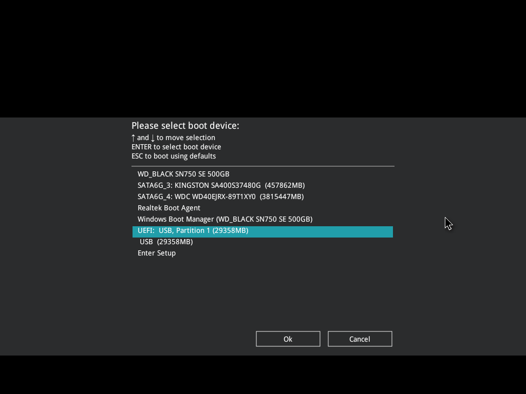 UEFI 启动菜单